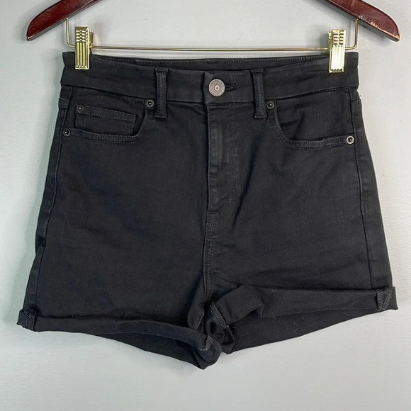 AMERICAN EAGLE Curvy Hi-Rise Shortie Shorts Black Roll Cuff 5 Pocket Design 6 - Picture 12 of 12